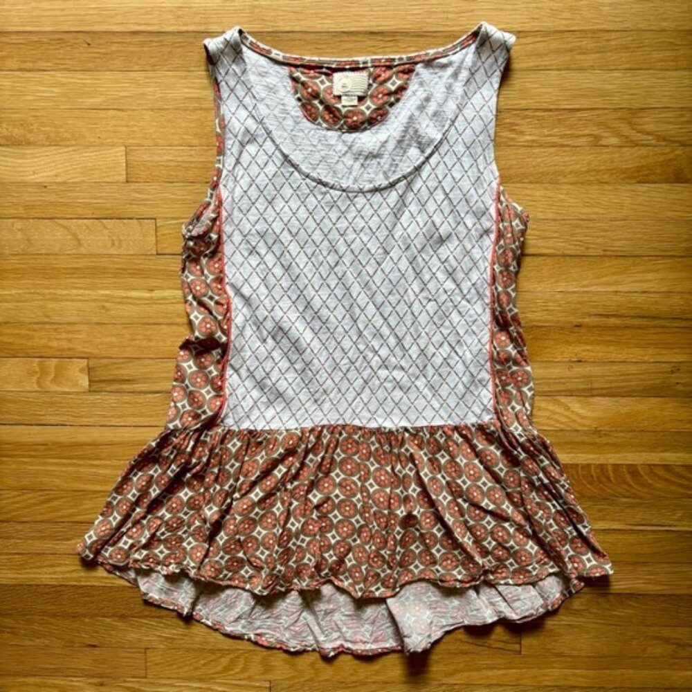 Anthropologie Geometric Retro Brown & Pink Tank Top Boho Coquette Fairy Small